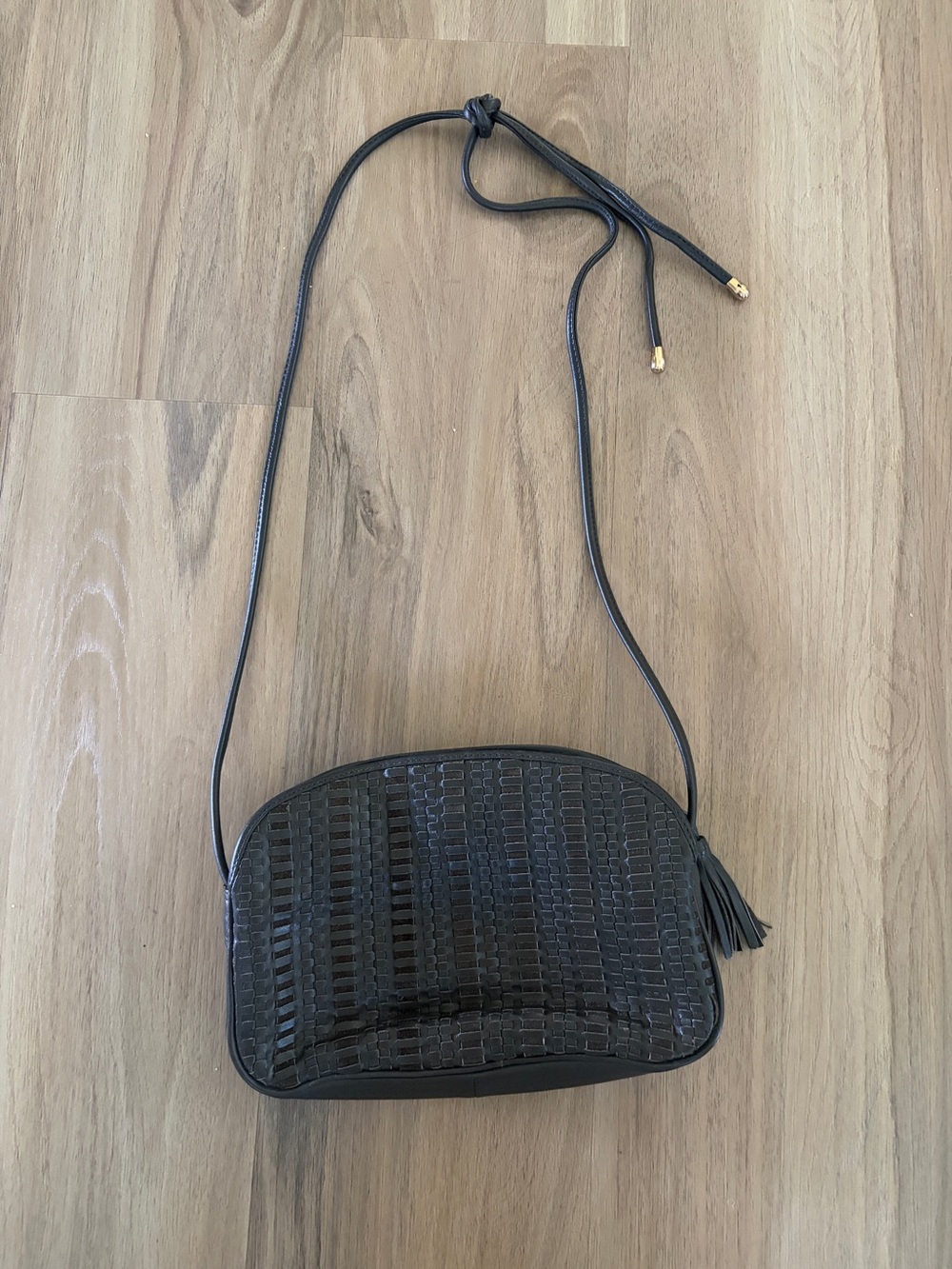Aspects Woven Olive Green Crossbody Bag with Tassel